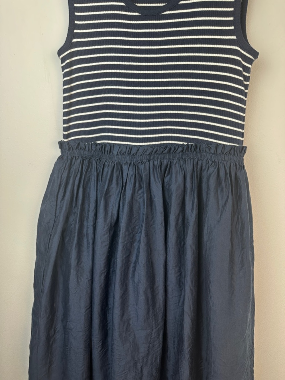 J.Crew Gathered Waist Mixy Dress Ribbed Knit Top Crinkly Sheer Skirt Lined MED - Picture 5 of 16